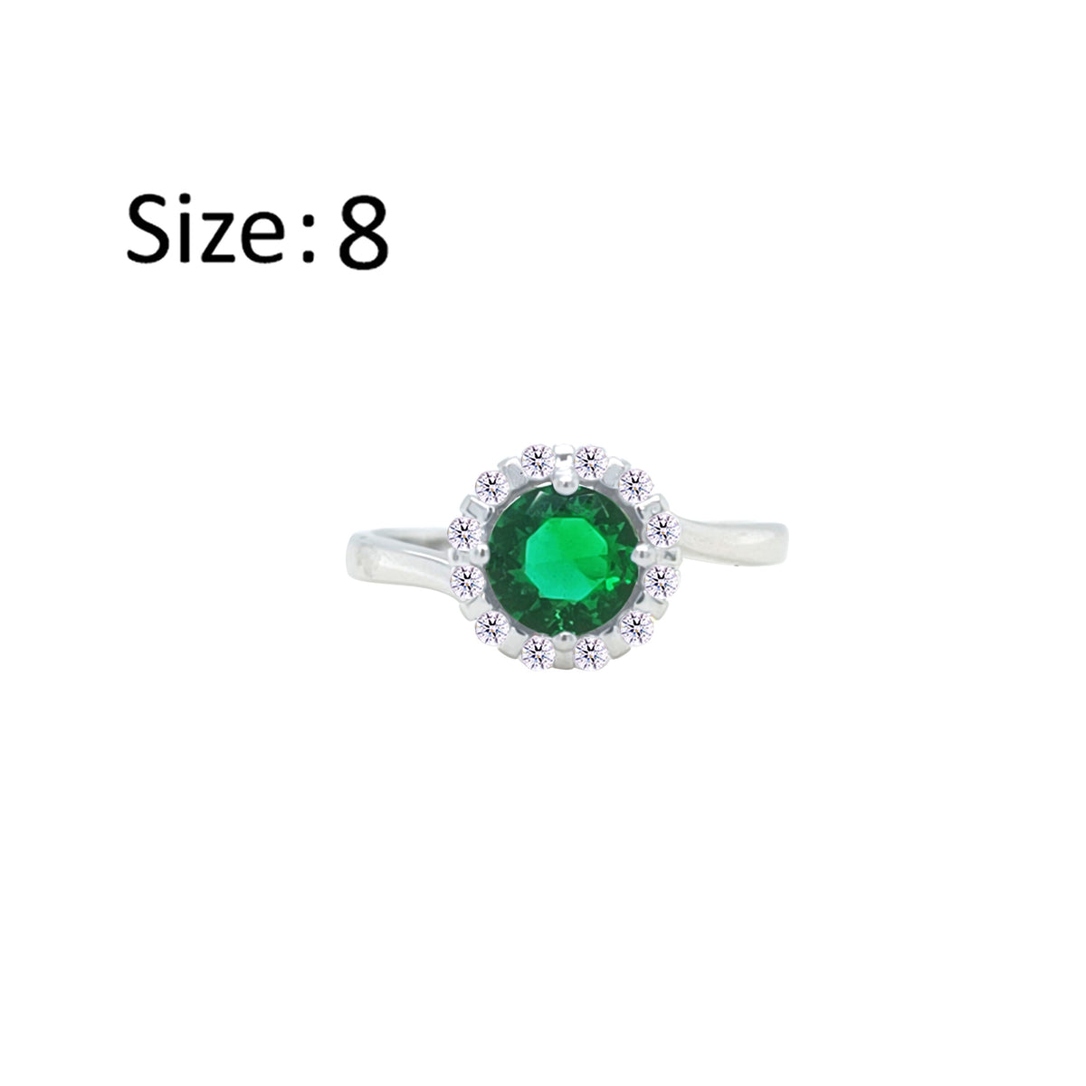 عصفور كريستال خاتم فضة عيار 925 بتصميم دائري اخضر مرصع بالزركون RM0119-G-8