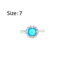 Asfour Creations Drew Ring With Halo Aquamarine Round Design In 925 Sterling Silver – Size 7 – RM0119-M-7
