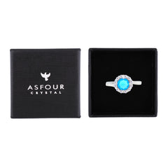 Asfour Creations Drew Ring With Halo Aquamarine Round Design In 925 Sterling Silver – Size 7 – RM0119-M-7
