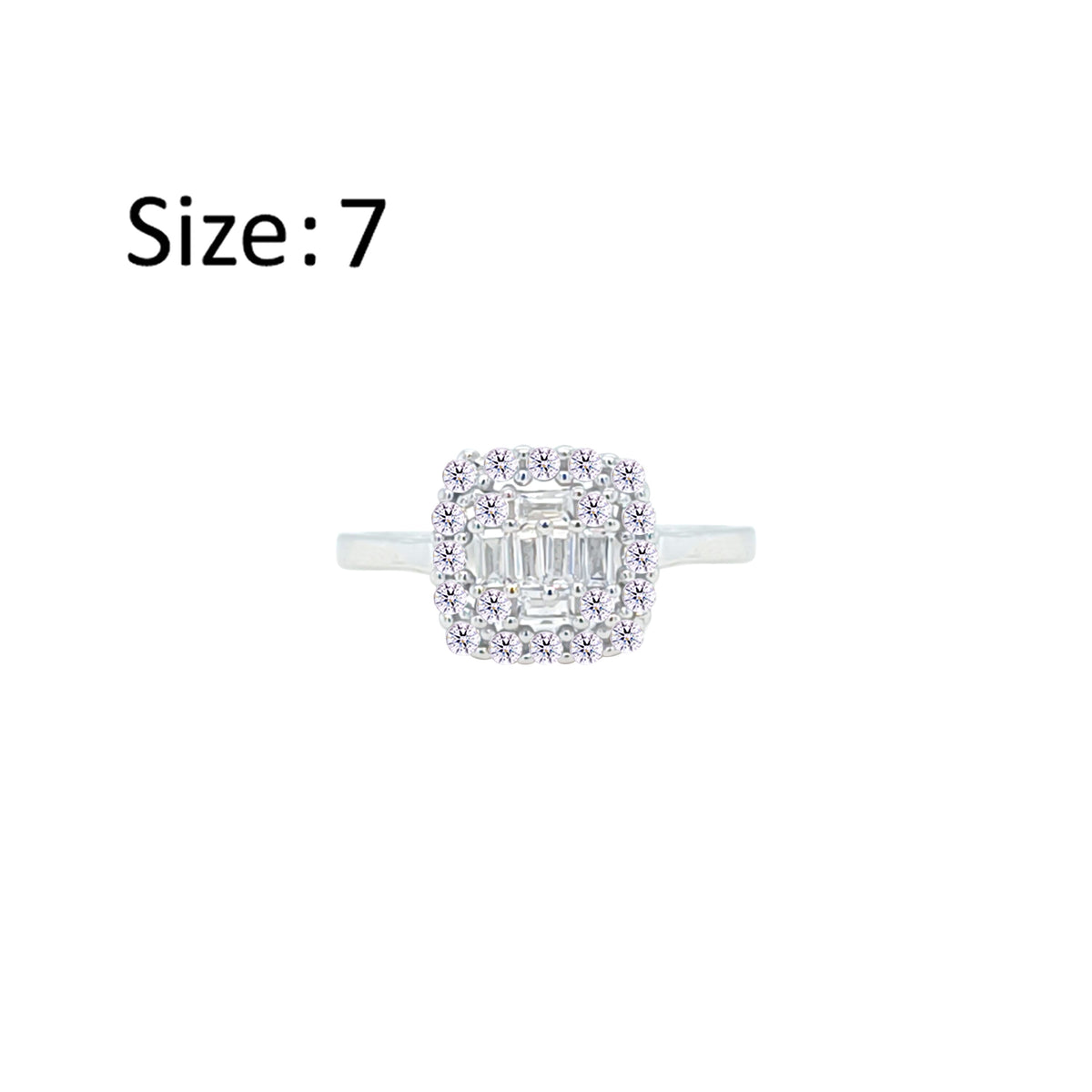 عصفور كريستال خاتم فضة عيار 925 بتصميم علي شكل مربع مرصع بالزركون RM0122-7