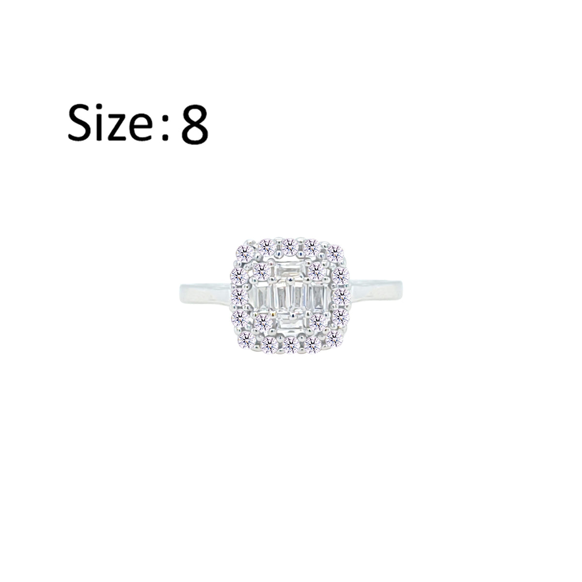 عصفور كريستال خاتم فضة عيار 925 بتصميم علي شكل مربع مرصع بالزركون RM0122-8