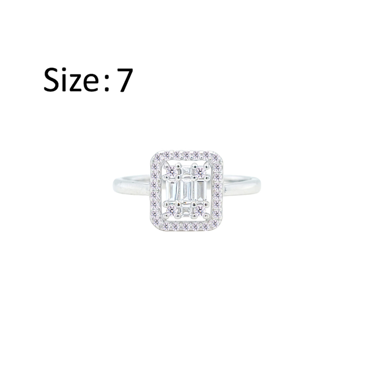 عصفور كريستال خاتم فضة عيار 925 بتصميم علي شكل مربع مرصع بالزركون RM0124-7