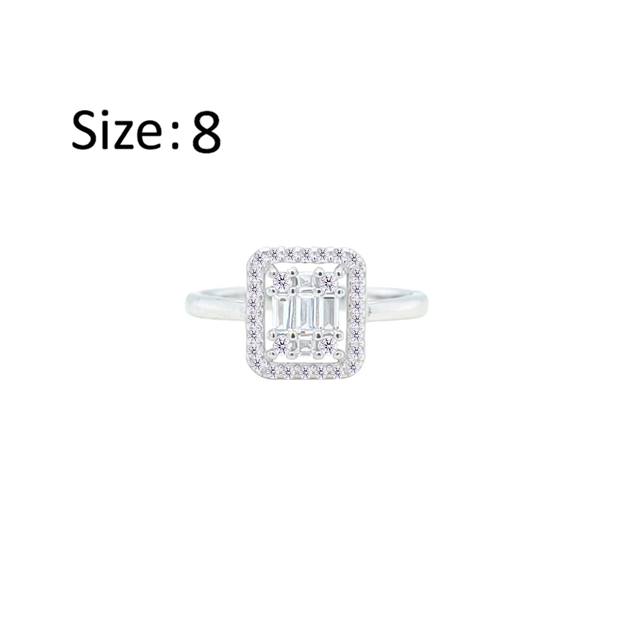 عصفور كريستال خاتم فضة عيار 925 بتصميم علي شكل مربع مرصع بالزركون RM0124-8