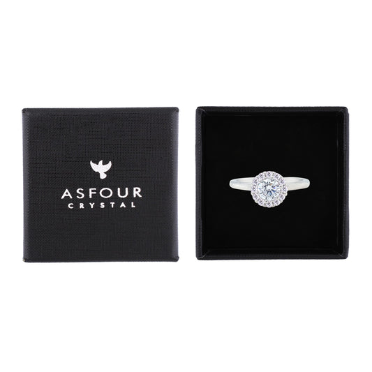 Asfour Crystal Drew Ring With Floral Round Design In 925 Sterling Silver-RM0128-9