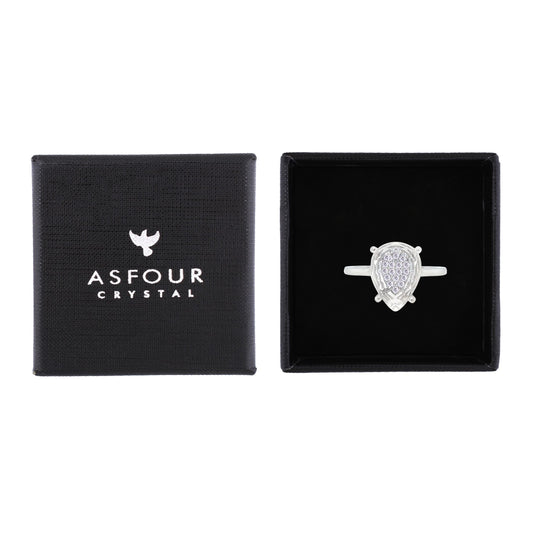 Asfour Crystal Drew Ring With Glass Pear Design Inlaid With Zircon In 925 Sterling Silver-RM0130-7