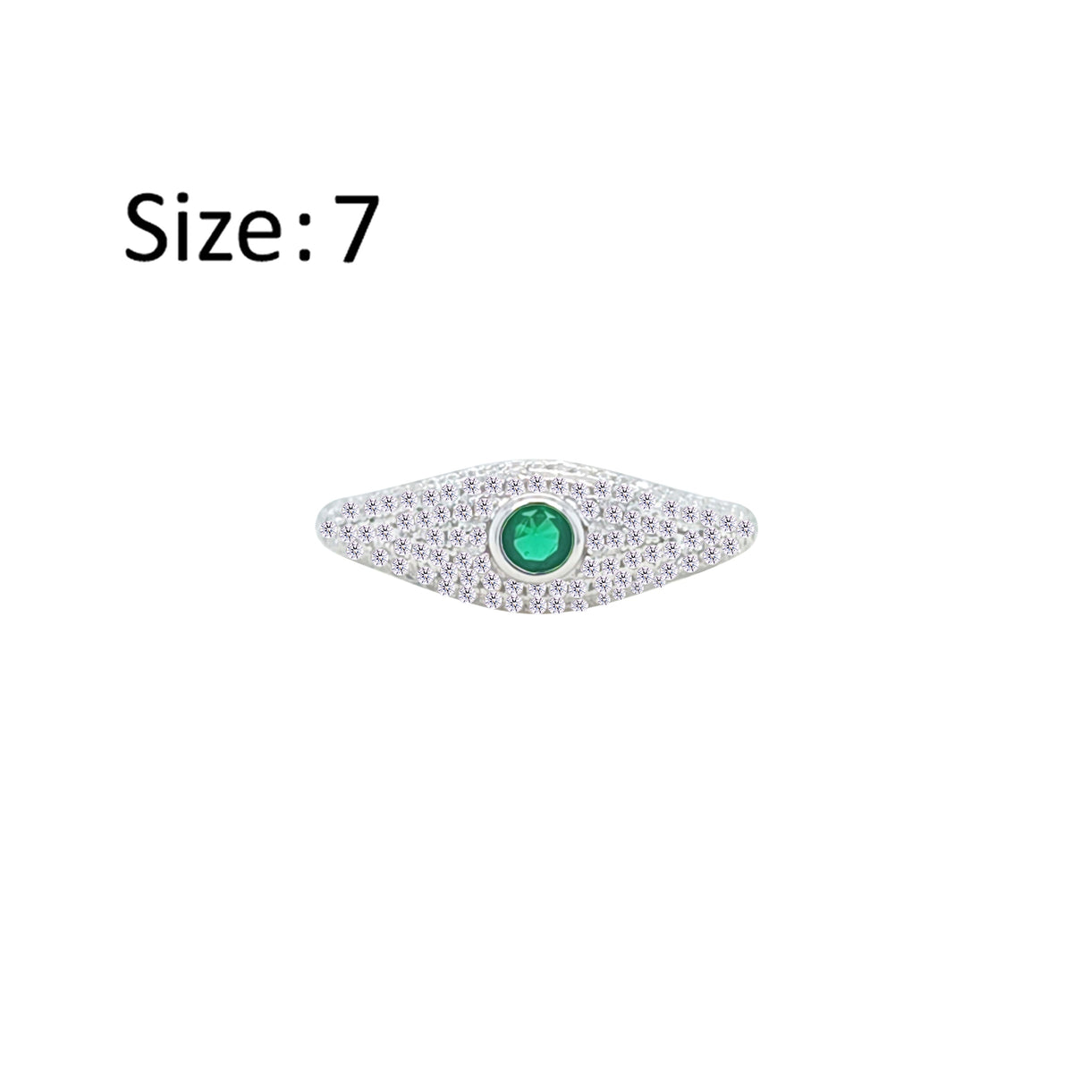 عصفور كريستال خاتم فضة عيار 925 بتصميم عين خضراء مرصعة بالزركون RM0136-WG-7