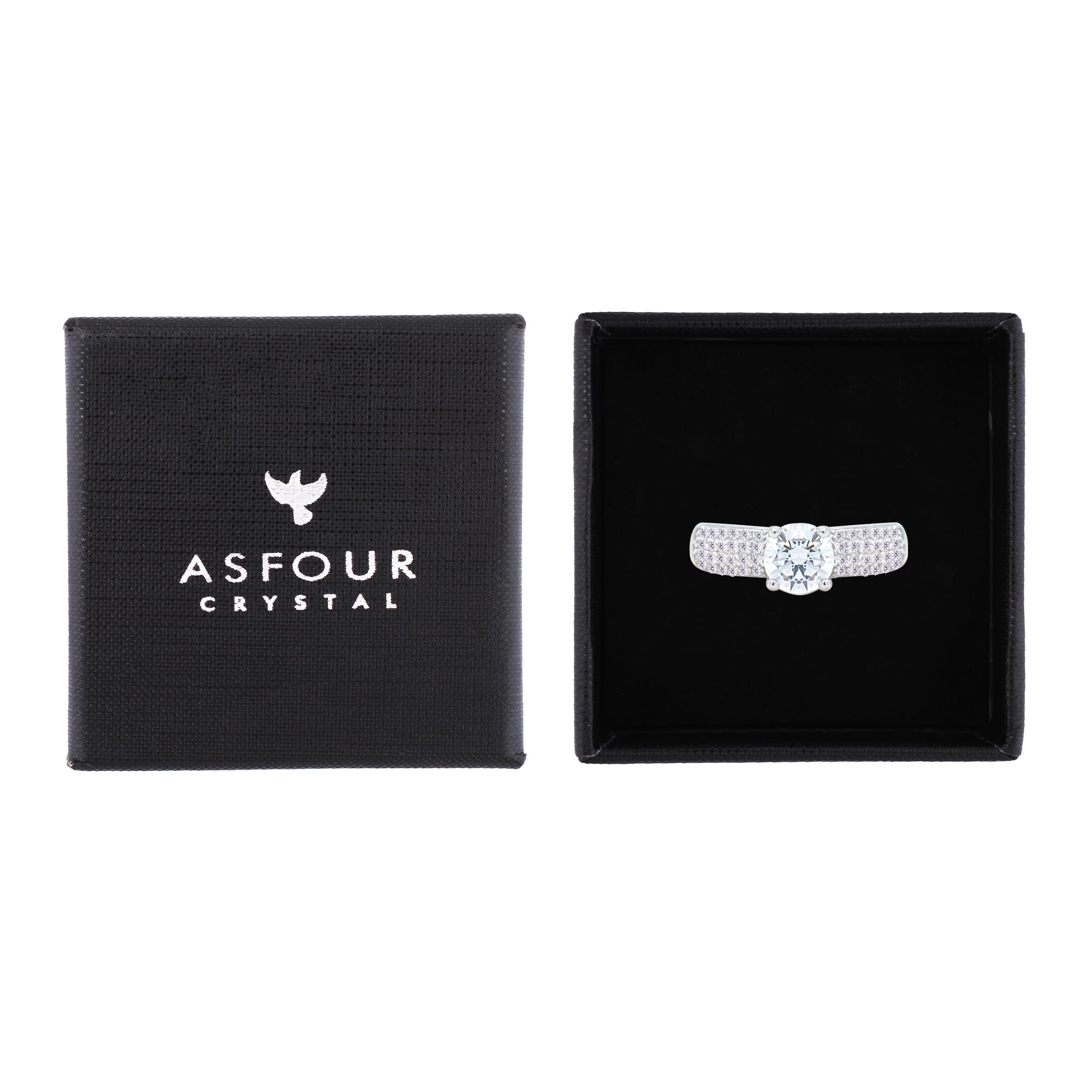 Asfour Crystal Fashion Ring With Round Design Inlaid With Zircon In 925 Sterling Silver-RM0138-8