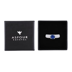 Asfour Creations Fashion Ring With Blue Round Design Inlaid With Zircon In 925 Sterling Silver – Size 8 – RM0138-WB-8