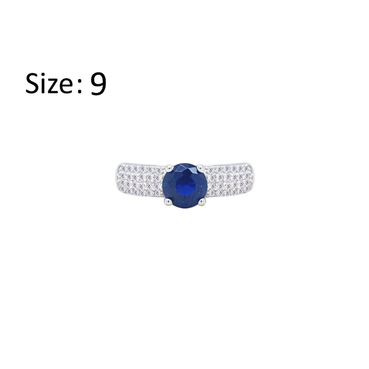 Asfour Crystal Fashion Ring With Blue Round Design Inlaid With Zircon In 925 Sterling Silver-RM0138-WB-9