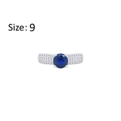 Asfour Creations Fashion Ring With Blue Round Design Inlaid With Zircon In 925 Sterling Silver – Size 9 – RM0138-WB-9