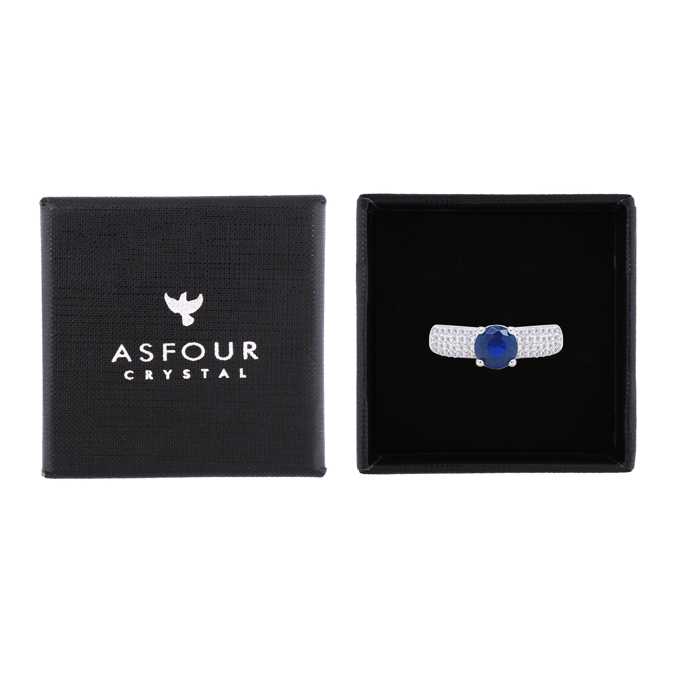 Asfour Crystal Fashion Ring With Blue Round Design Inlaid With Zircon In 925 Sterling Silver-RM0138-WB-9