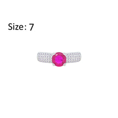 Asfour Creations Fashion Ring With Fuchsia Round Design Inlaid With Zircon In 925 Sterling Silver – Size 7 – RM0138-WF-7