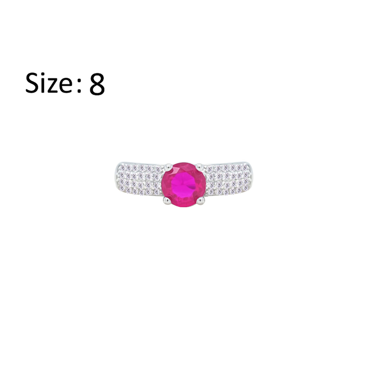 Asfour Crystal Fashion Ring With Fuchsia Round Design Inlaid With Zircon In 925 Sterling Silver-RM0138-WF-8