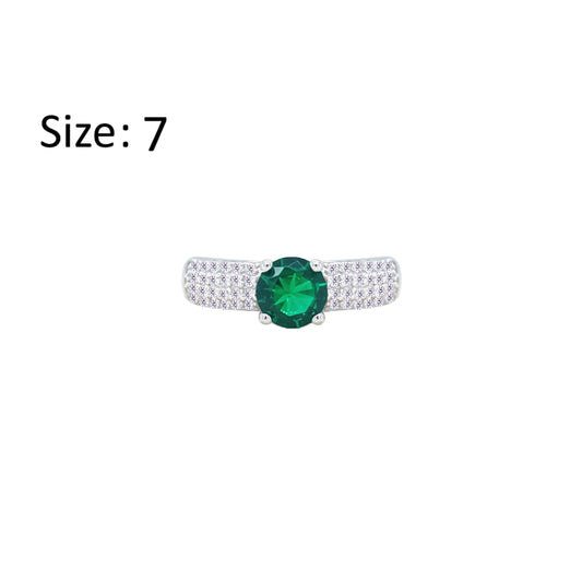 Asfour Crystal Fashion Ring With Emerald Green Round Design In 925 Sterling Silver-RM0138-WG-7