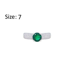 Asfour Creations Fashion Ring With Emerald Green Round Design In 925 Sterling Silver – Size 7 – RM0138-WG-7