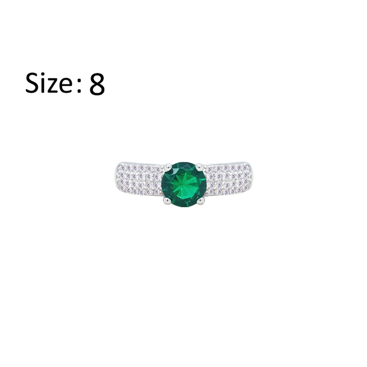 Asfour Crystal Fashion Ring With Emerald Green Round Design In 925 Sterling Silver-RM0138-WG-8