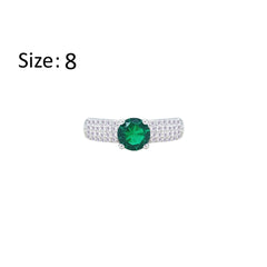 Asfour Creations Fashion Ring With Emerald Green Round Design In 925 Sterling Silver – Size 8 – RM0138-WG-8