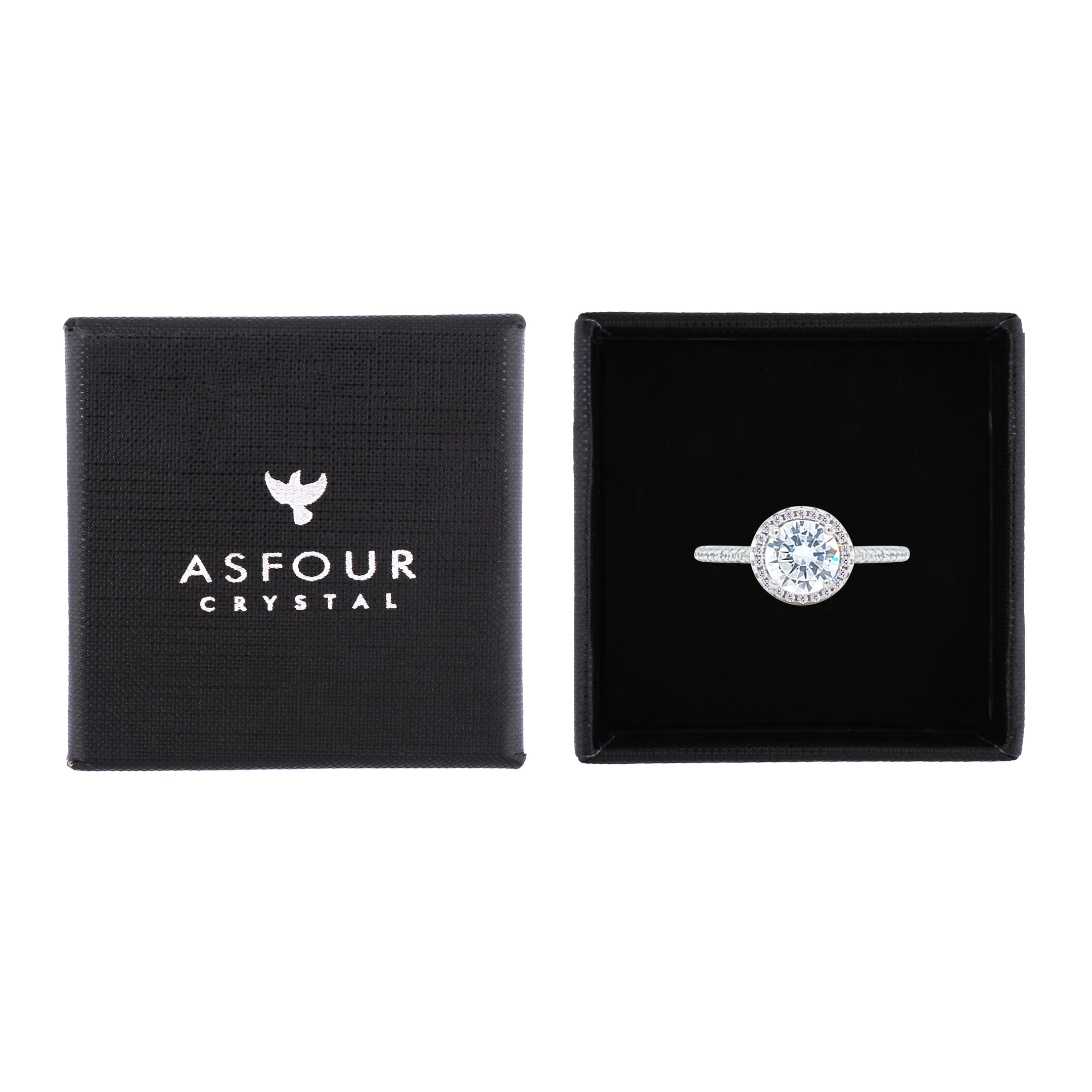 Asfour Crystal Halo Ring With Round Design In 925 Sterling Silver-RM0139-7