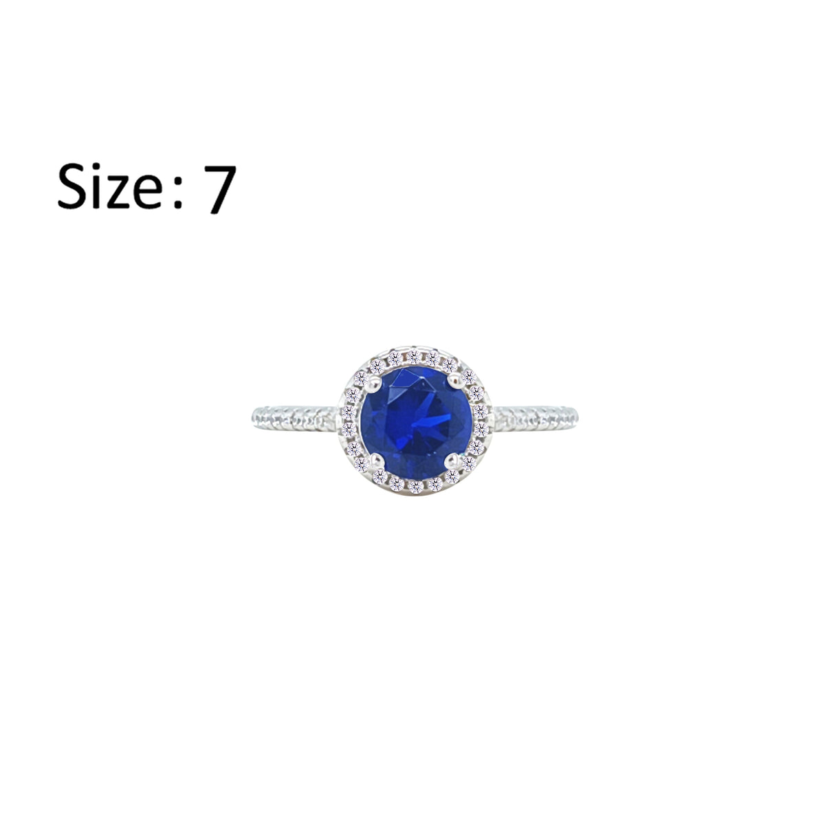 Asfour Crystal Halo Ring With Blue Round Design In 925 Sterling Silver-RM0139-B-7