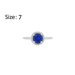 Asfour Crystal Halo Ring With Blue Round Design In 925 Sterling Silver-RM0139-B-7