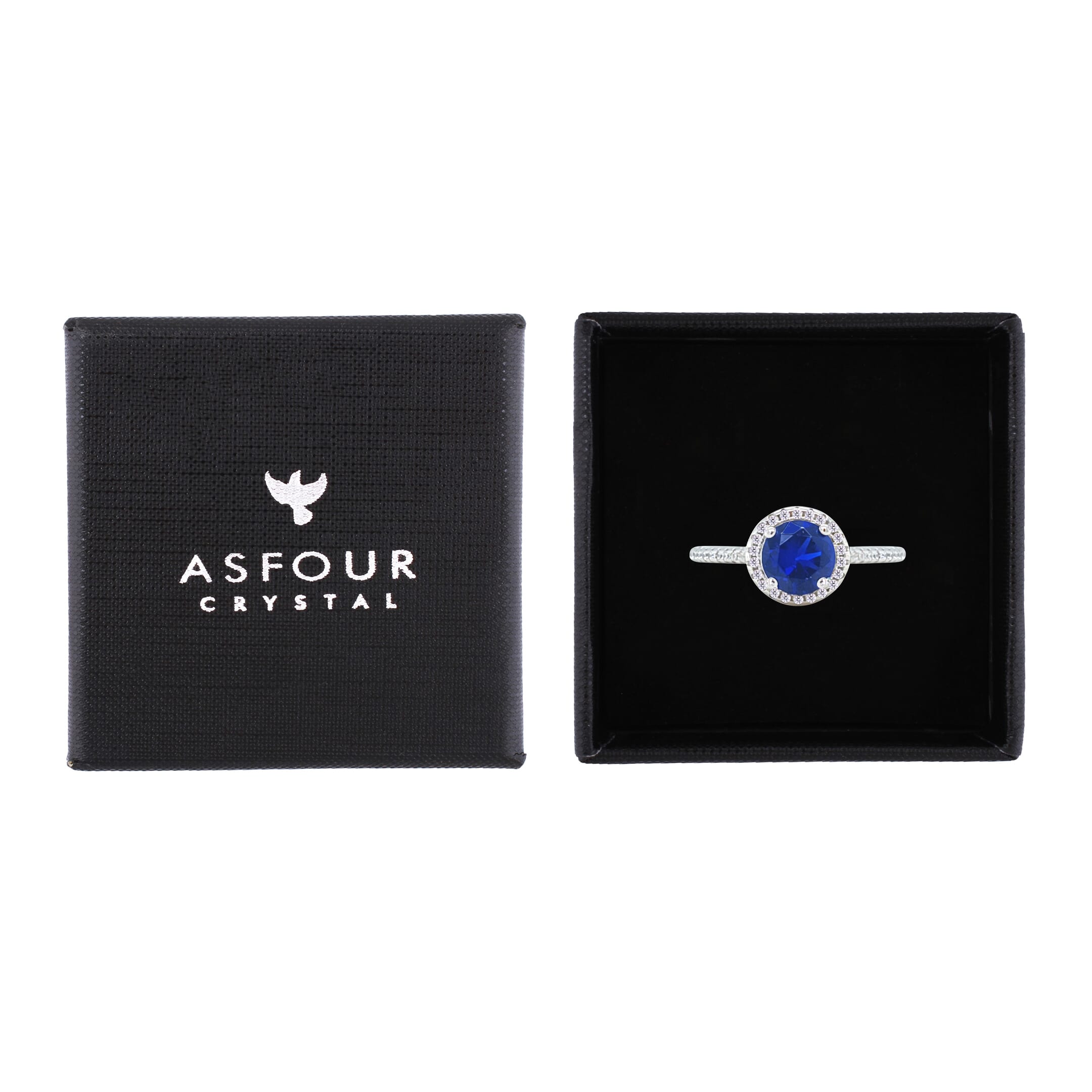 Asfour Crystal Halo Ring With Blue Round Design In 925 Sterling Silver-RM0139-B-7