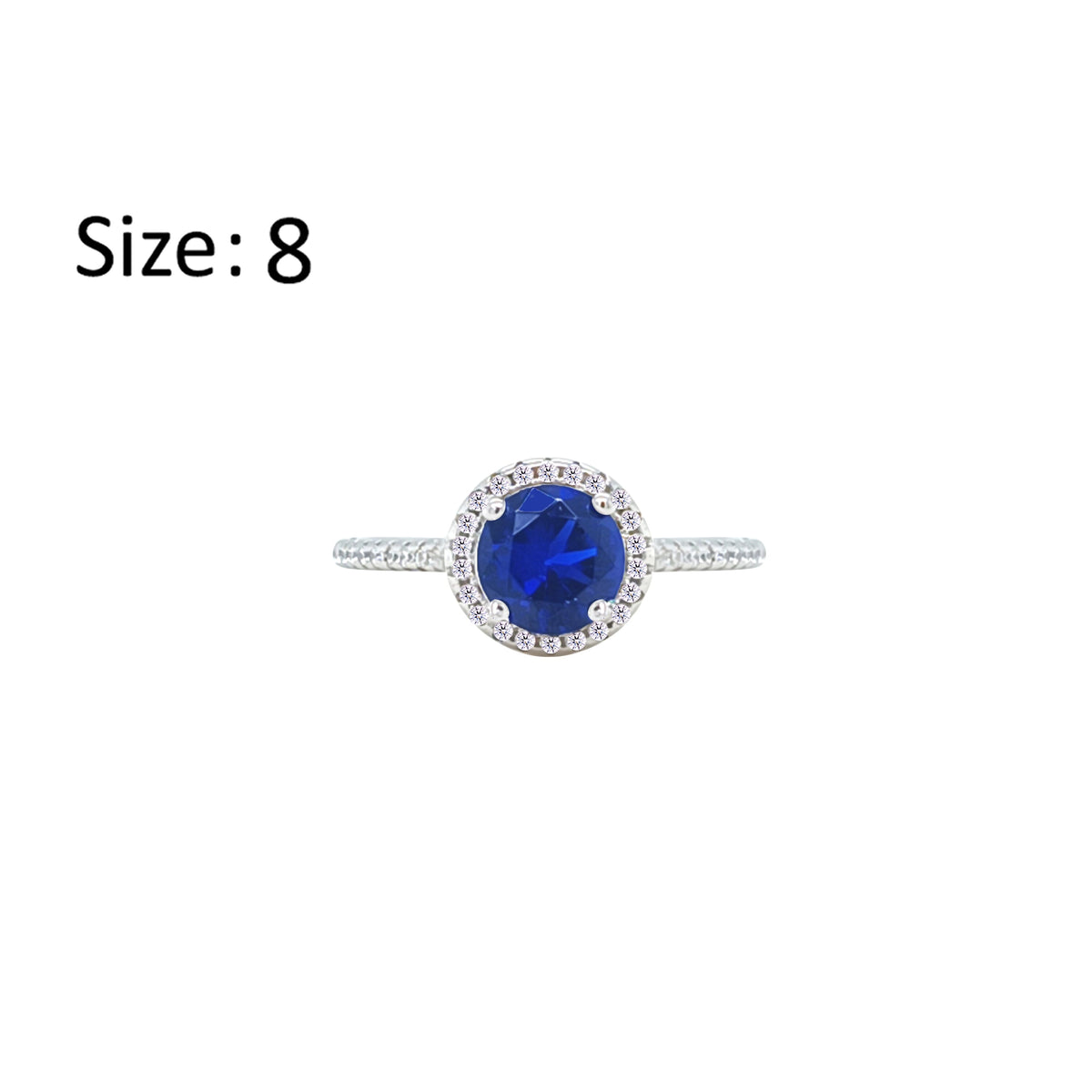 Asfour Crystal Halo Ring With Blue Round Design In 925 Sterling Silver-RM0139-B-8
