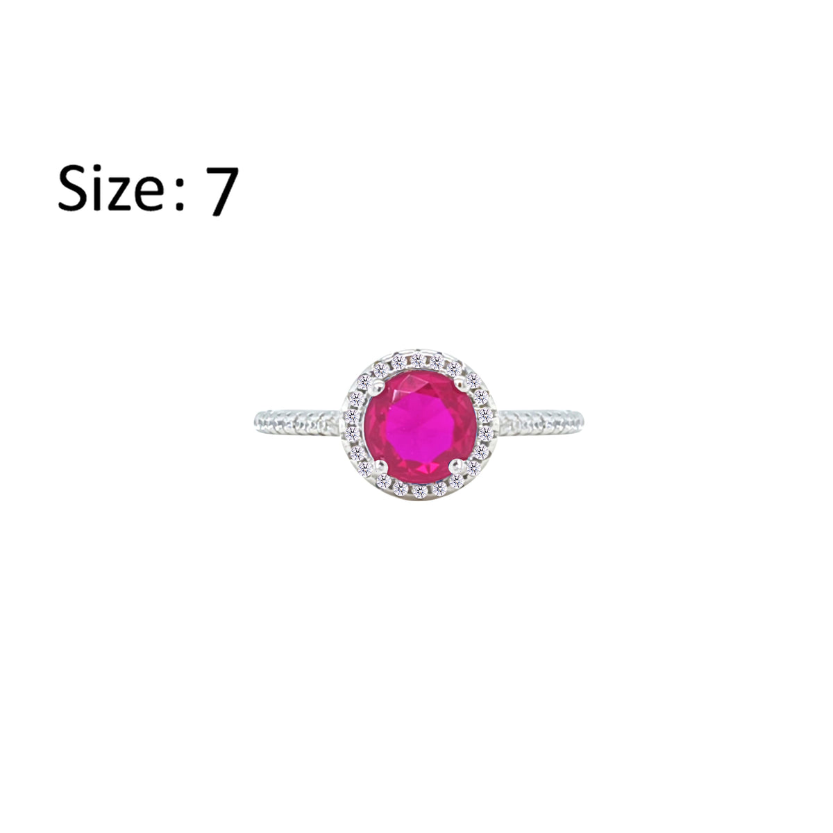 Asfour Crystal Halo Ring With Fuchsia Round Design In 925 Sterling Silver-RM0139-F-7