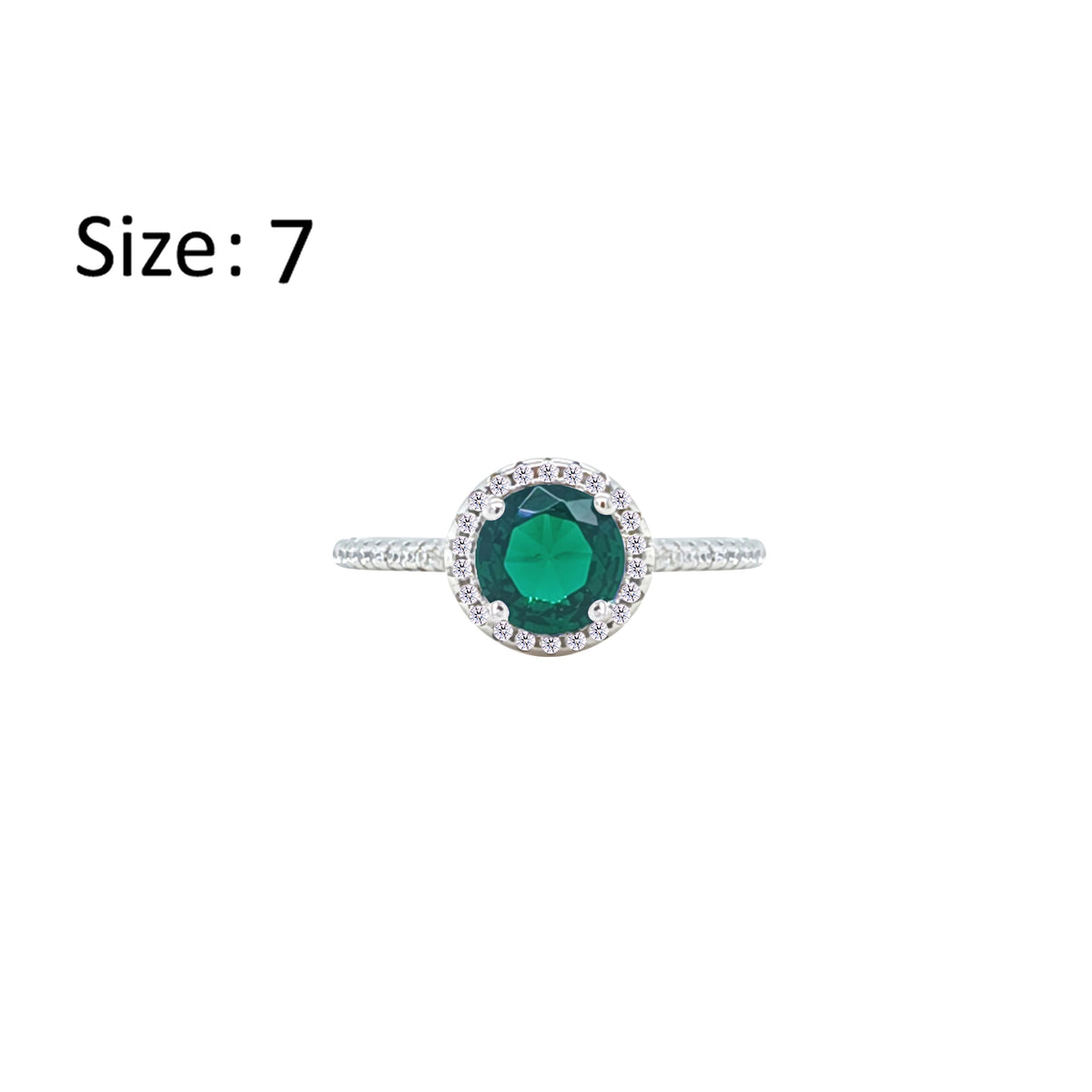 Asfour Crystal Halo Ring With Emerald Green Round Design In 925 Sterling Silver-RM0139-G-7