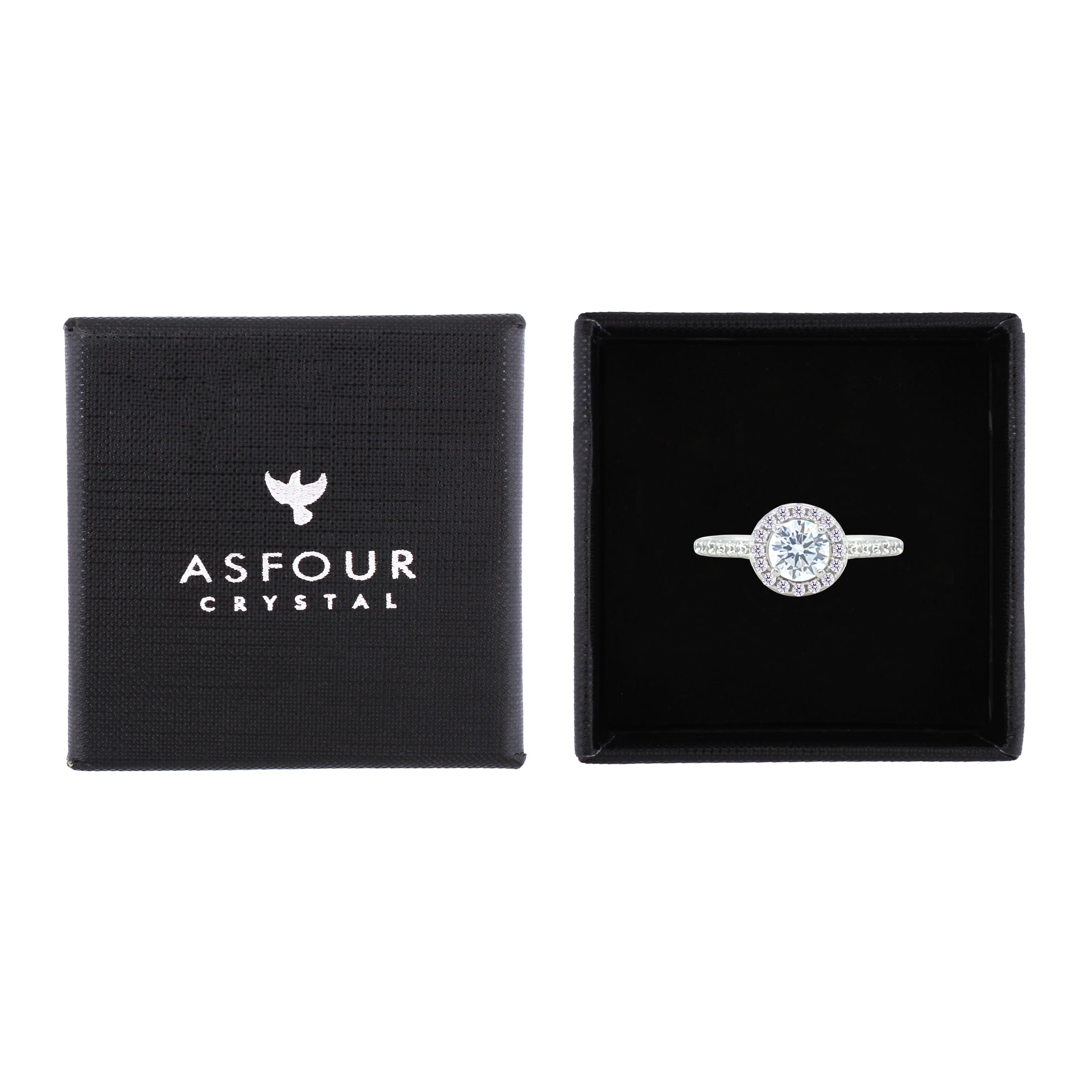 Asfour Crystal Halo Ring With Round Design In 925 Sterling Silver-RM0140-9