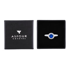 Asfour Crystal Halo Ring With Blue Round Design In 925 Sterling Silver-RM0140-B-7