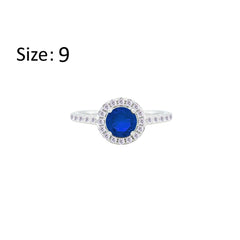 Asfour Crystal Halo Ring With Blue Round Design In 925 Sterling Silver-RM0140-B-9