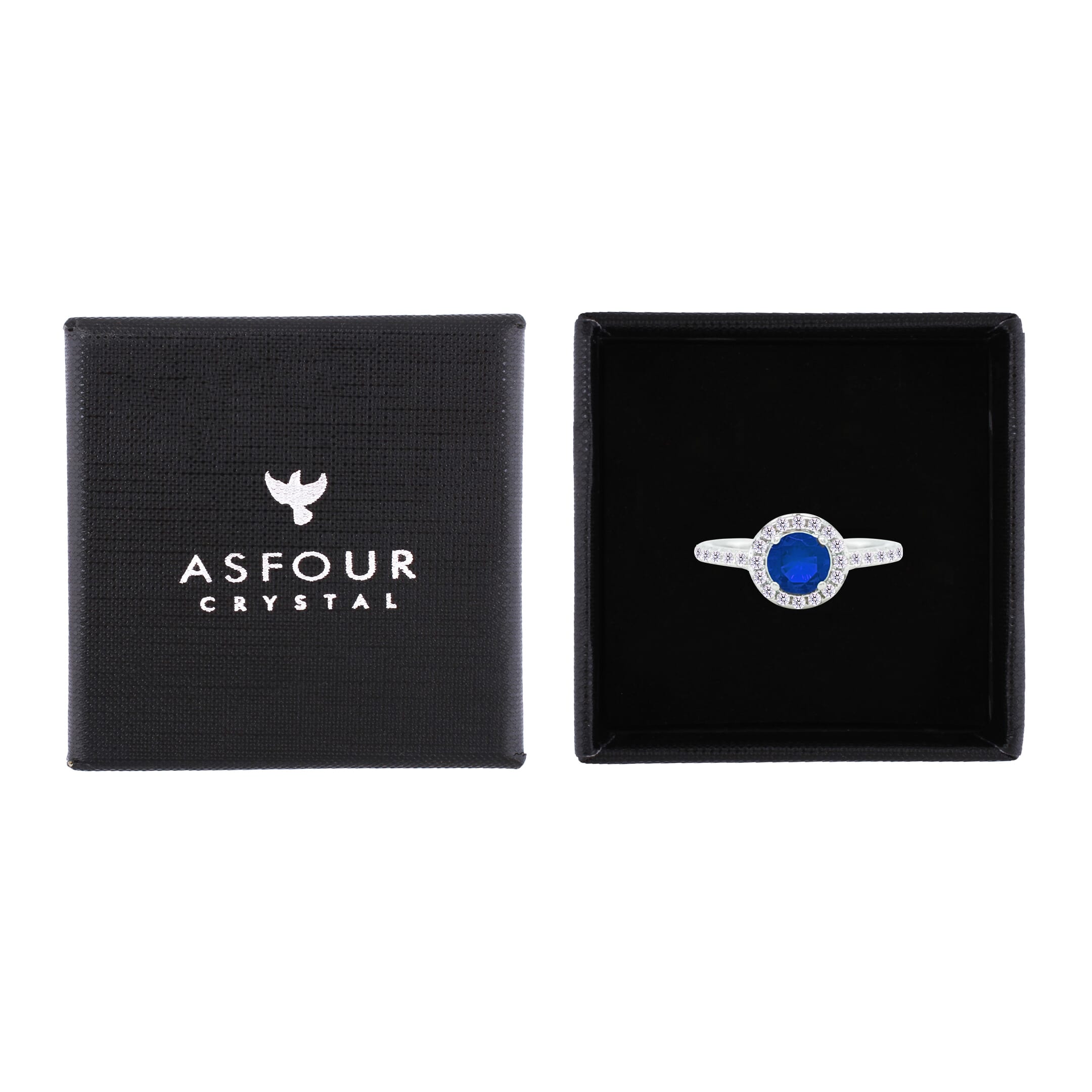 Asfour Crystal Halo Ring With Blue Round Design In 925 Sterling Silver-RM0140-B-9