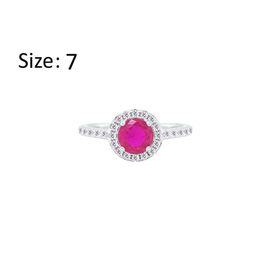 Asfour Crystal Halo Ring With Fuchsia Round Design In 925 Sterling Silver-RM0140-F-7