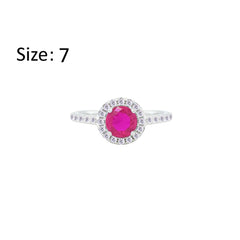 Asfour Creations Halo Ring With Fuchsia Round Design In 925 Sterling Silver – Size 7 – RM0140-F-7