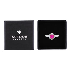 Asfour Creations Halo Ring With Fuchsia Round Design In 925 Sterling Silver – Size 8 – RM0140-F-8