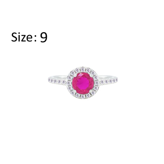 Asfour Crystal Halo Ring With Fuchsia Round Design In 925 Sterling Silver-RM0140-F-9