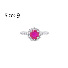 Asfour Creations Halo Ring With Fuchsia Round Design In 925 Sterling Silver – Size 9 – RM0140-F-9