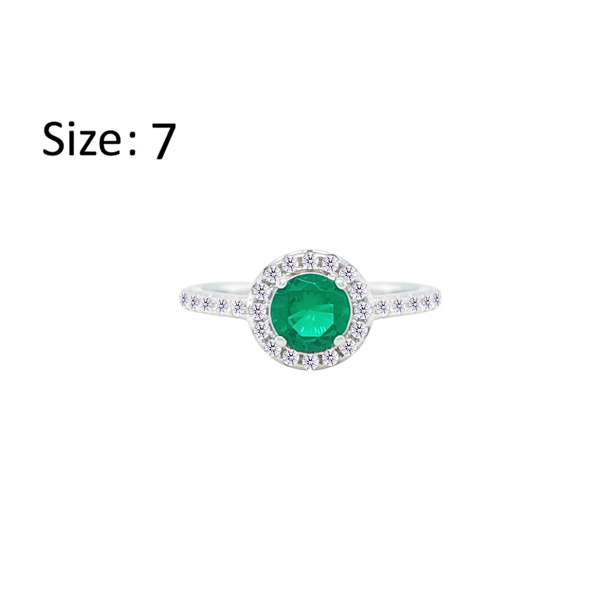 Asfour Crystal Halo Ring With Emerald Green Round Design In 925 Sterling Silver-RM0140-G-7