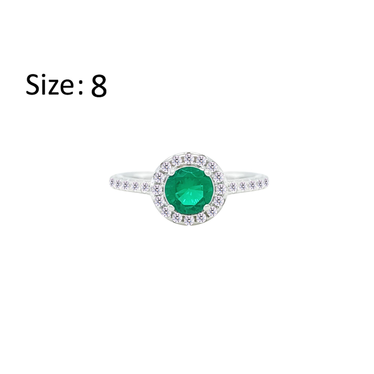 Asfour Crystal Halo Ring With Emerald Green Round Design In 925 Sterling Silver-RM0140-G-8
