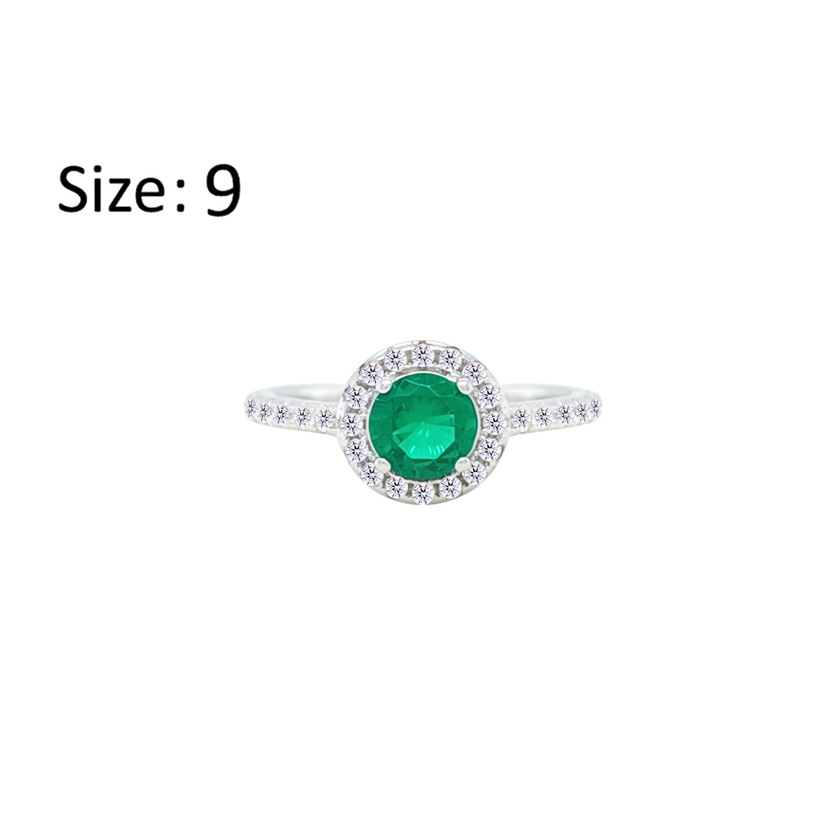 Asfour Crystal Halo Ring With Emerald Green Round Design In 925 Sterling Silver-RM0140-G-9