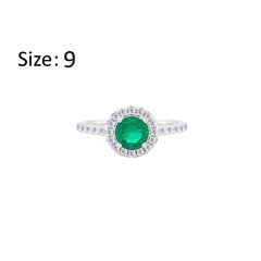 Asfour Crystal Halo Ring With Emerald Green Round Design In 925 Sterling Silver-RM0140-G-9