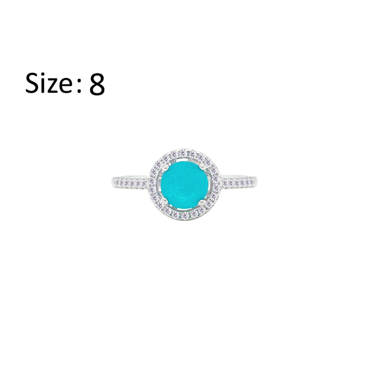 Asfour Crystal Halo Ring With Turquoise Round Design In 925 Sterling Silver-RM0141-GC-8