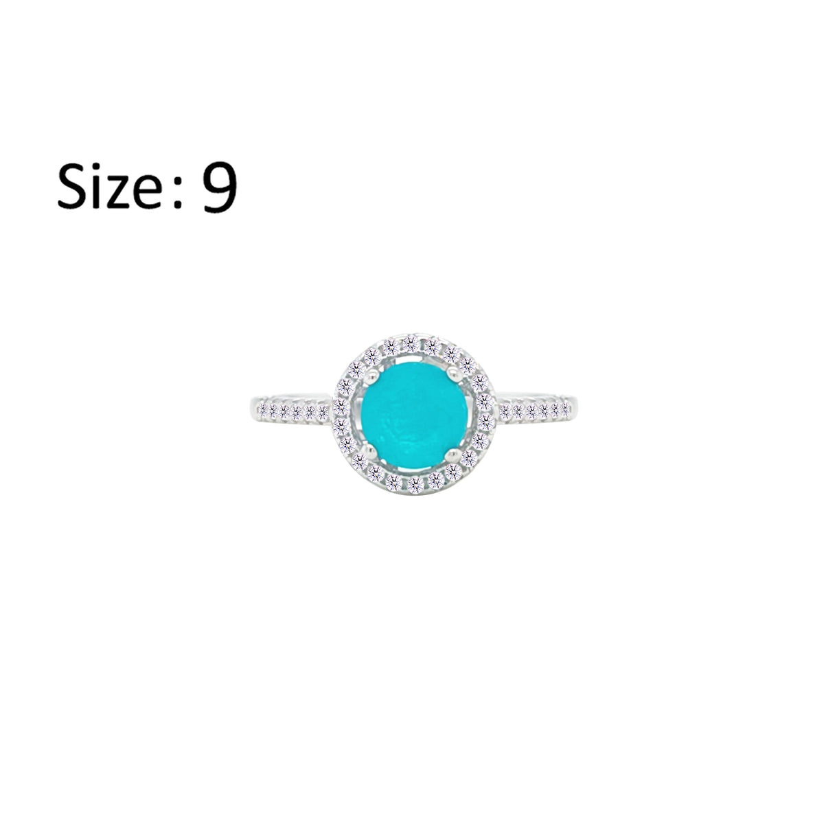 Asfour Crystal Halo Ring With Turquoise Round Design In 925 Sterling Silver-RM0141-GC-9