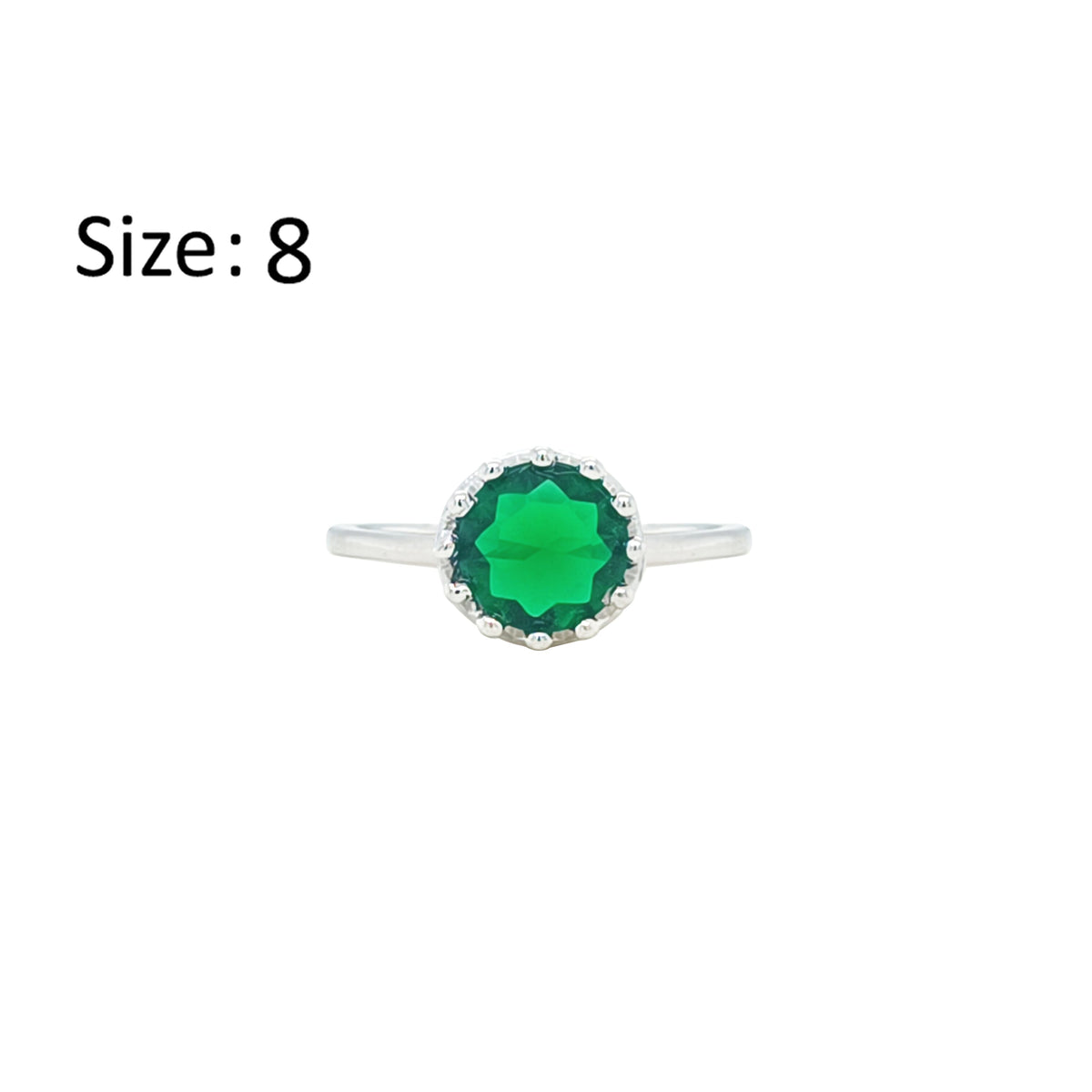 Asfour Crystal Fashion Ring With Emerald Green Round Zircon In 925 Sterling Silver-RM0142-G-8