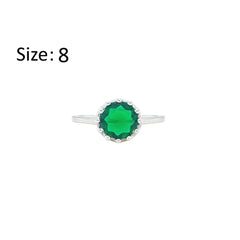 Asfour Creations Fashion Ring With Emerald Green Round Zircon In 925 Sterling Silver – Size 8 – RM0142-G-8
