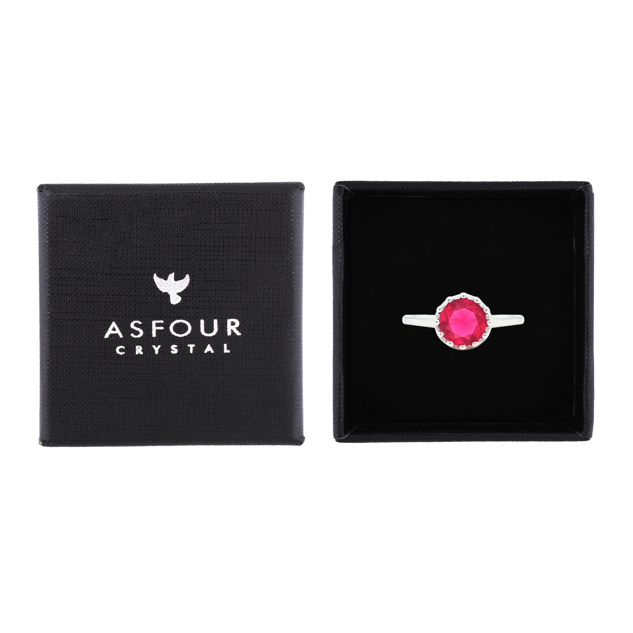 Asfour Crystal Fashion Ring With Dark Rose Round Zircon In 925 Sterling Silver-RM0142-O5-8