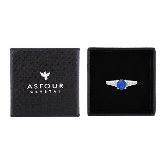 Asfour Crystal Fashion Ring With Blue Round Design In 925 Sterling Silver-RM0143-B-7
