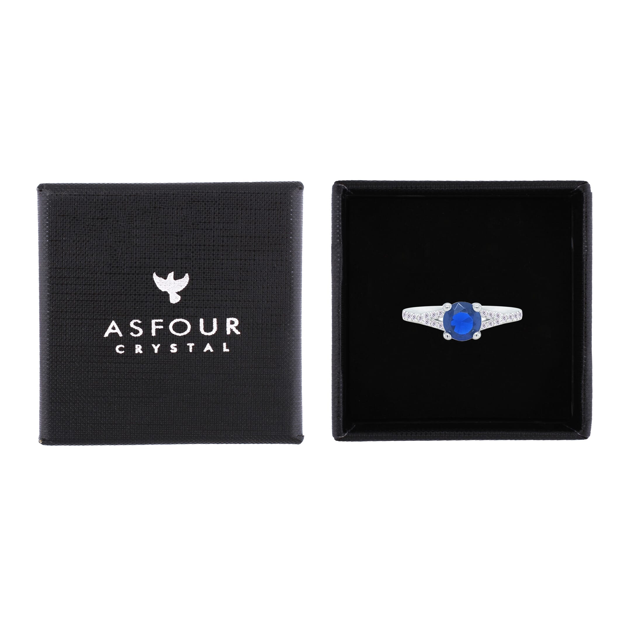 Asfour Crystal Fashion Ring With Blue Round Design In 925 Sterling Silver-RM0143-B-8