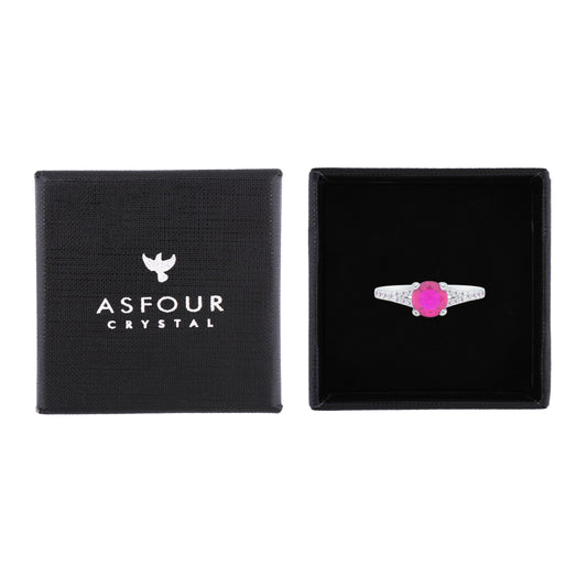 Asfour Crystal Fashion Ring With Fuchsia Round Design In 925 Sterling Silver-RM0143-F-8