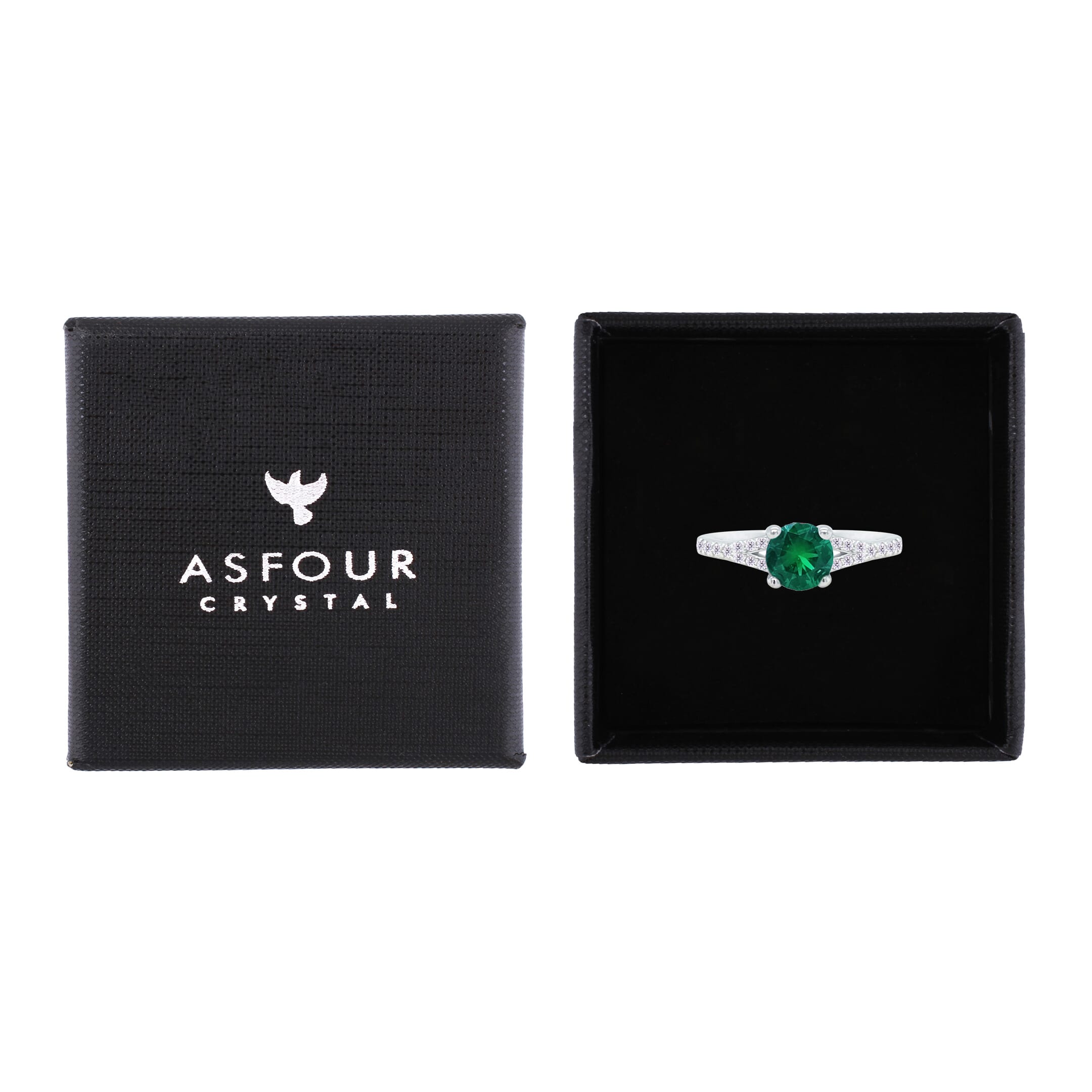 Asfour Crystal Fashion Ring With Emerald Green Round Design In 925 Sterling Silver-RM0143-G-8